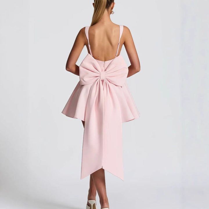 Women's Square-Neck Oversized Bow Flared Cocktail Dress