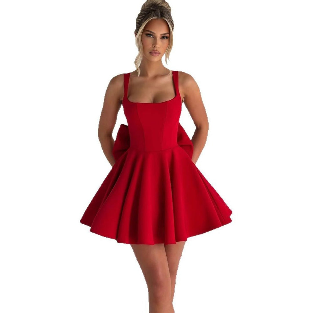 Women's Square-Neck Oversized Bow Flared Cocktail Dress