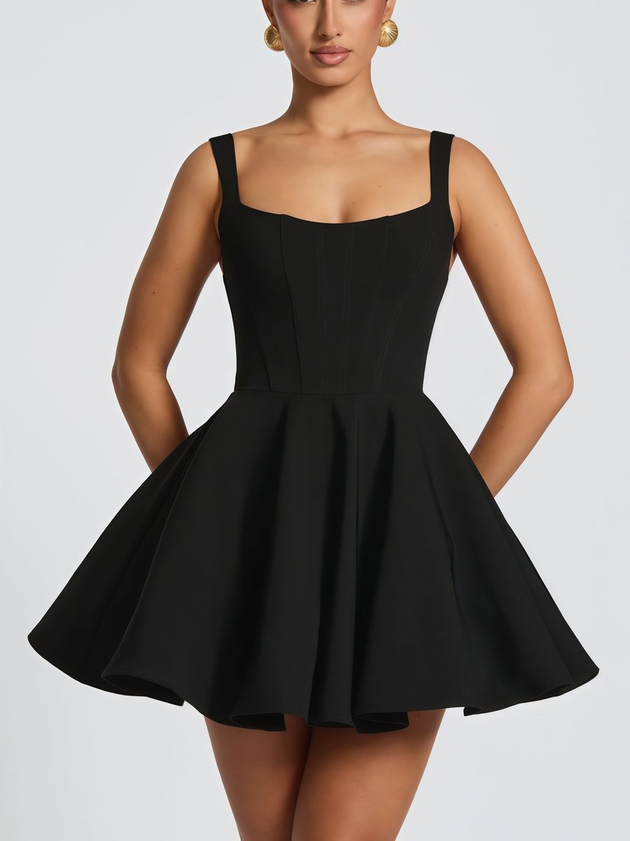 Women's Square-Neck Oversized Bow Flared Cocktail Dress - Black