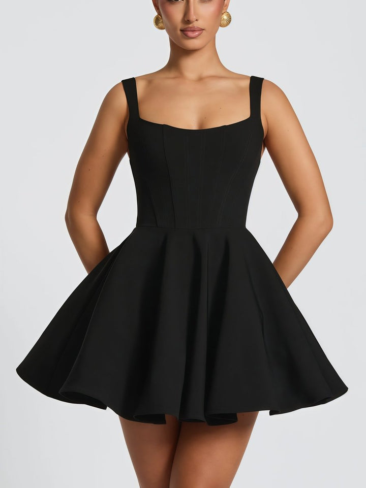 Women's Square-Neck Oversized Bow Flared Cocktail Dress - Black