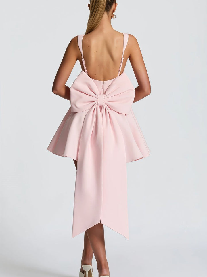 Women's Square-Neck Oversized Bow Flared Cocktail Dress - Pink