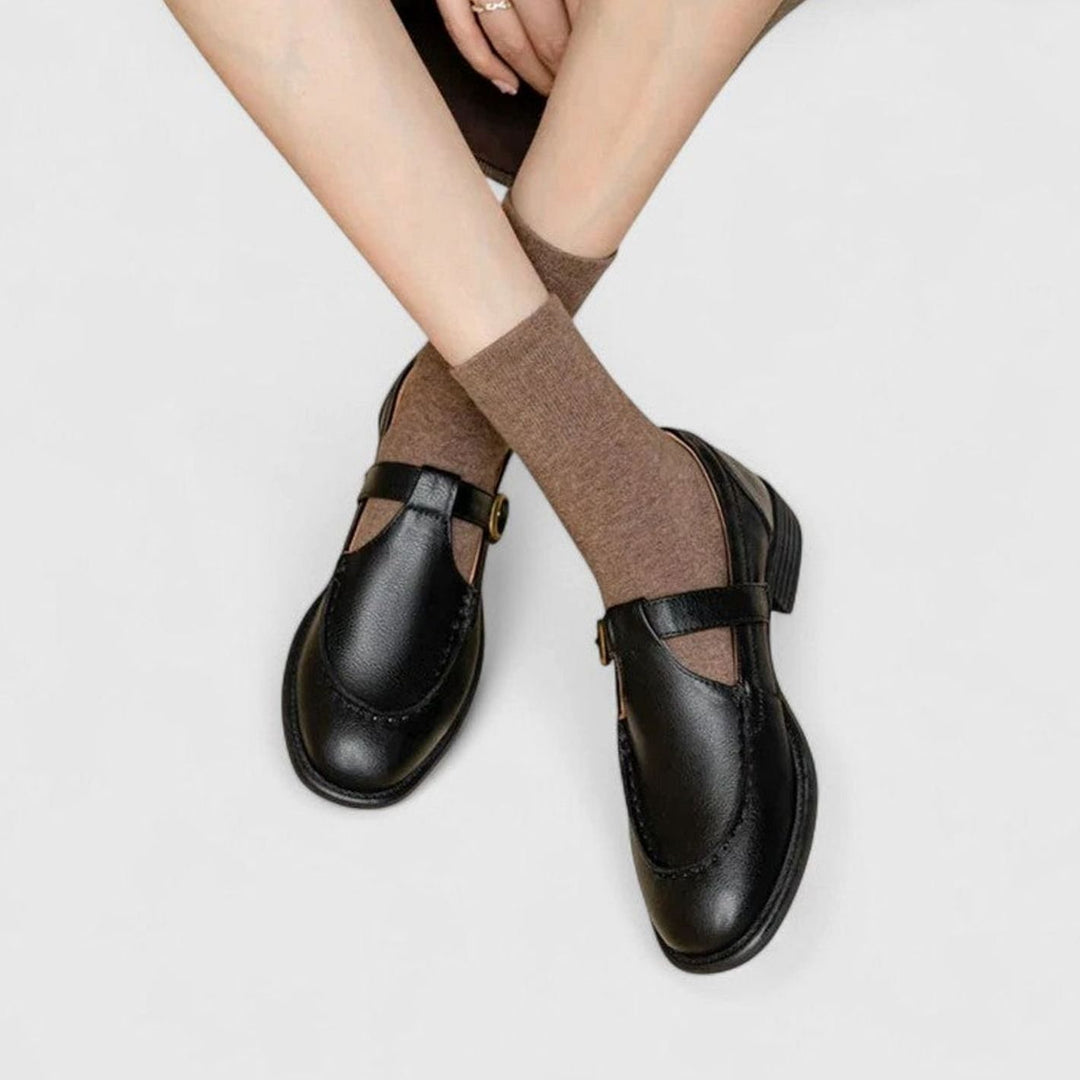 Women's Square-Toe T-Strap Mary Jane Shoes - Black