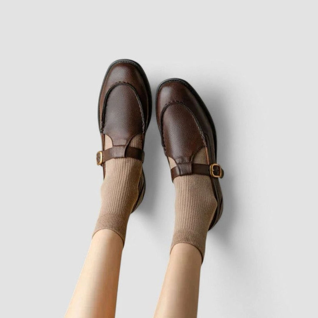 Women's Square-Toe T-Strap Mary Jane Shoes - Brown