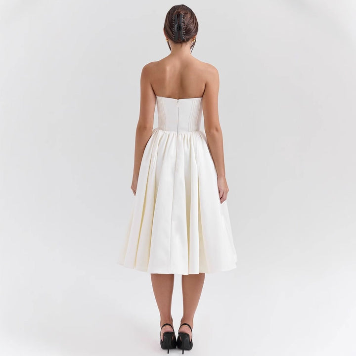 Women's Strapless Corset Bodice Flared Satin Cocktail Dress