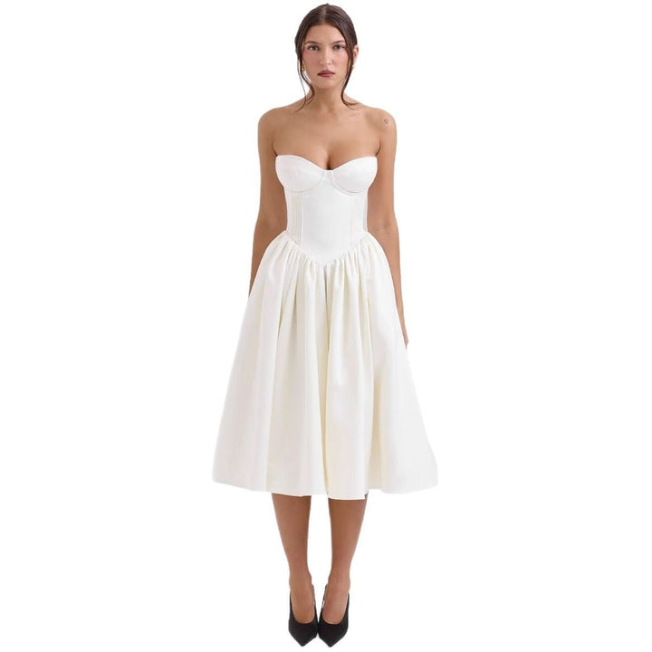 Women's Strapless Corset Bodice Flared Satin Cocktail Dress