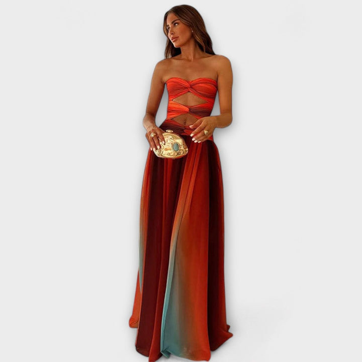 Women's Strapless Cutout Flowy Maxi Dress