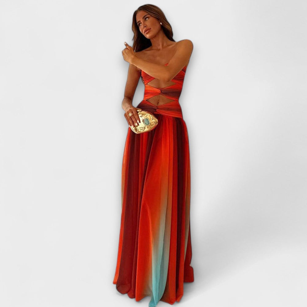 Women's Strapless Cutout Flowy Maxi Dress