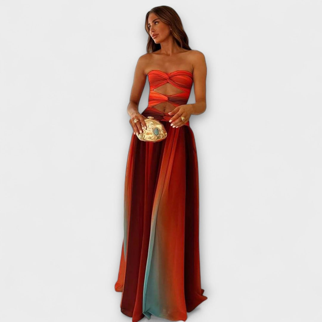 Women's Strapless Cutout Flowy Maxi Dress