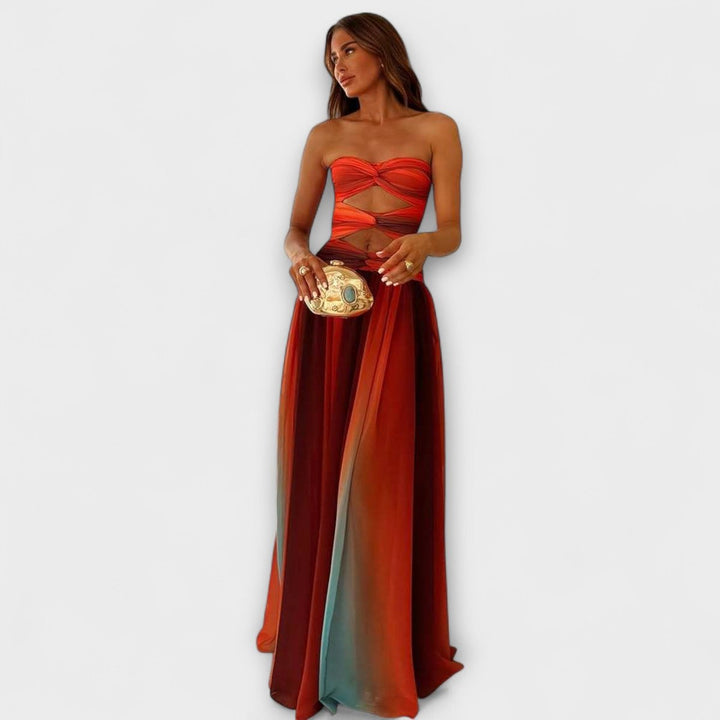 Women's Strapless Cutout Flowy Maxi Dress