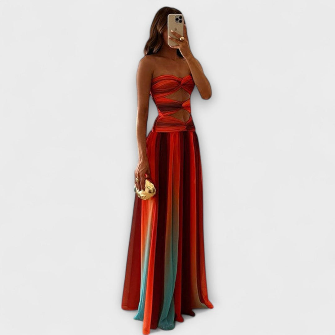 Women's Strapless Cutout Flowy Maxi Dress
