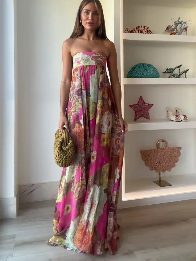 Caroline | Women's Strapless Floral Maxi Wedding Guest Dress