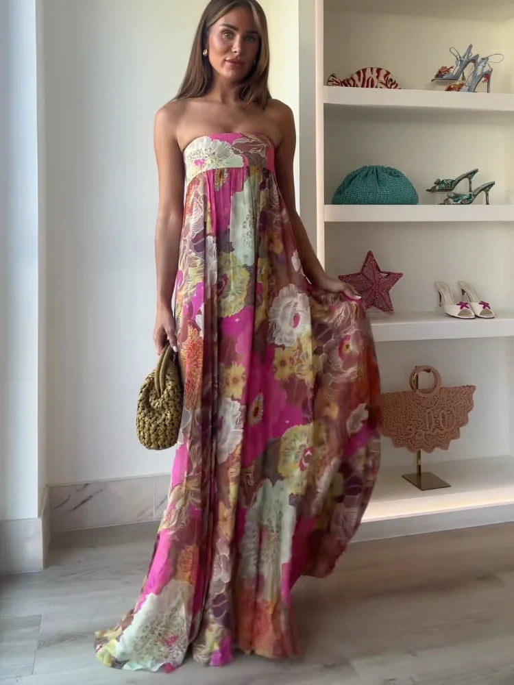 Caroline | Women's Strapless Floral Maxi Wedding Guest Dress