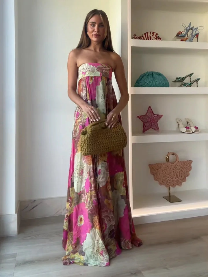 Caroline | Women's Strapless Floral Maxi Wedding Guest Dress
