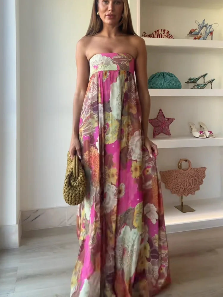 Caroline | Women's Strapless Floral Maxi Wedding Guest Dress