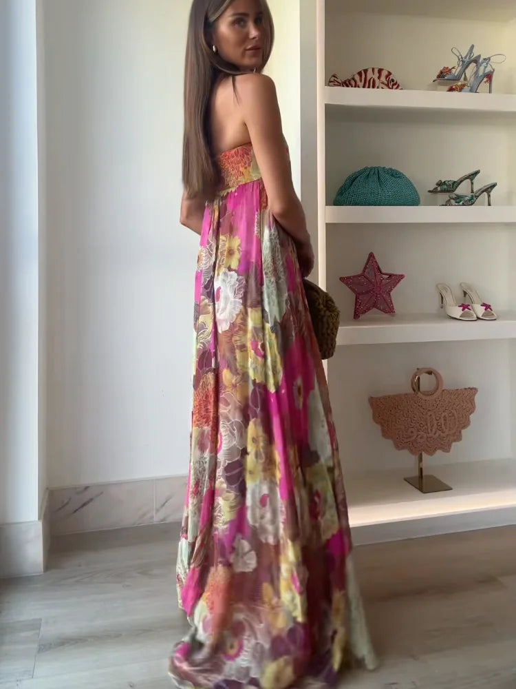 Caroline | Women's Strapless Floral Maxi Wedding Guest Dress