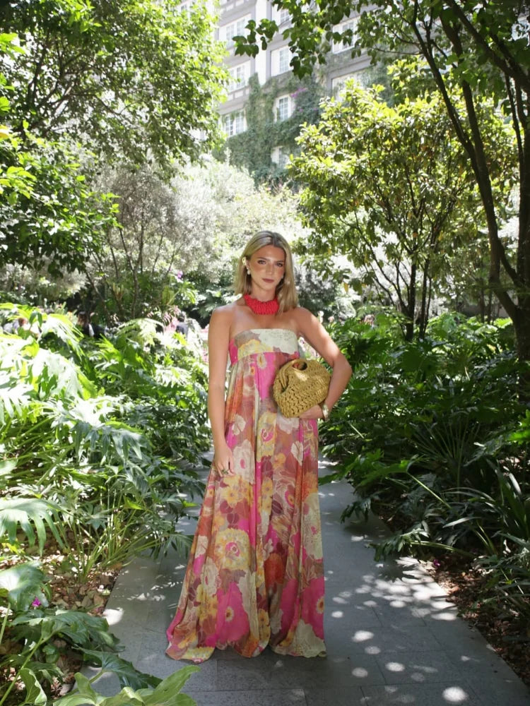 Caroline | Women's Strapless Floral Maxi Wedding Guest Dress