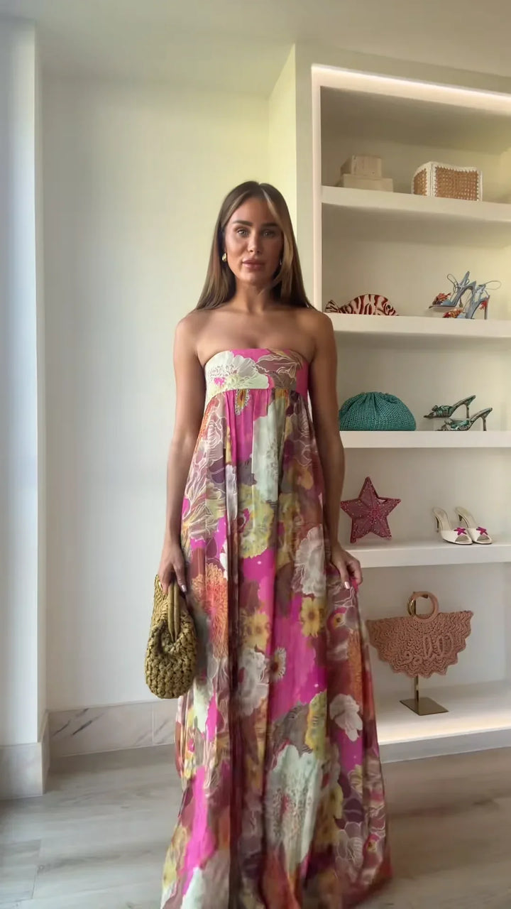 Caroline | Women's Strapless Floral Maxi Wedding Guest Dress