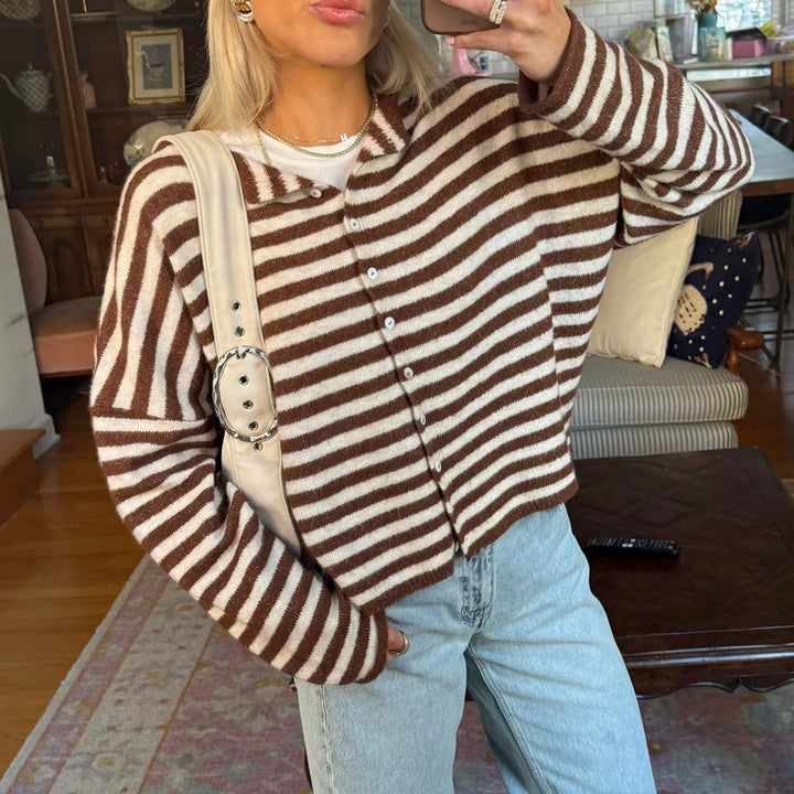 Evelyn | Women's Striped Button Front Cardigan Sweater