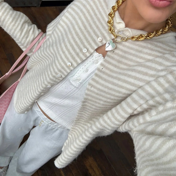 Evelyn | Women's Striped Button Front Cardigan Sweater