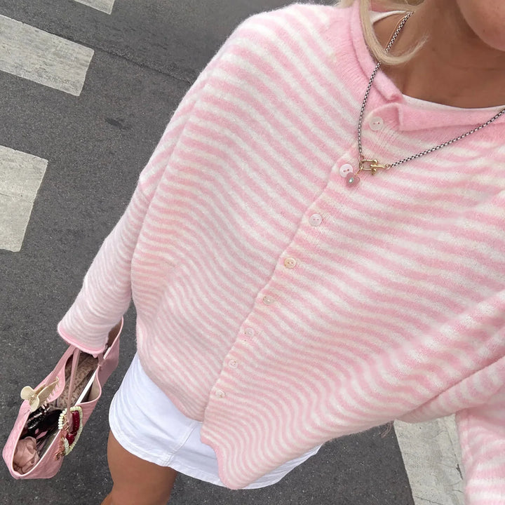 Evelyn | Women's Striped Button Front Cardigan Sweater
