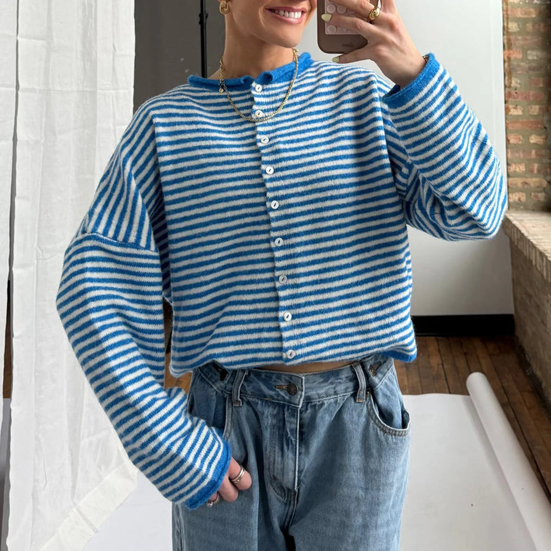 Evelyn | Women's Striped Button Front Cardigan Sweater