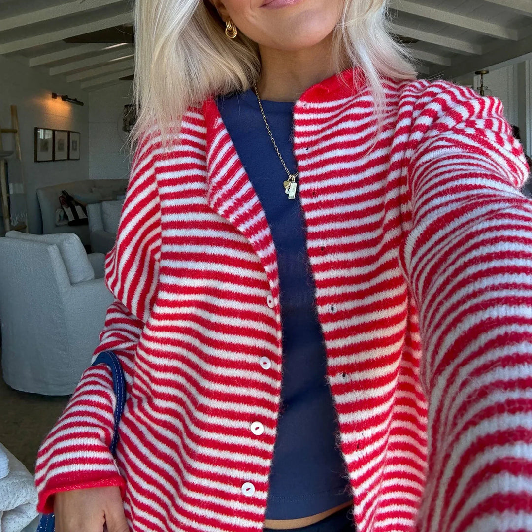Evelyn | Women's Striped Button Front Cardigan Sweater