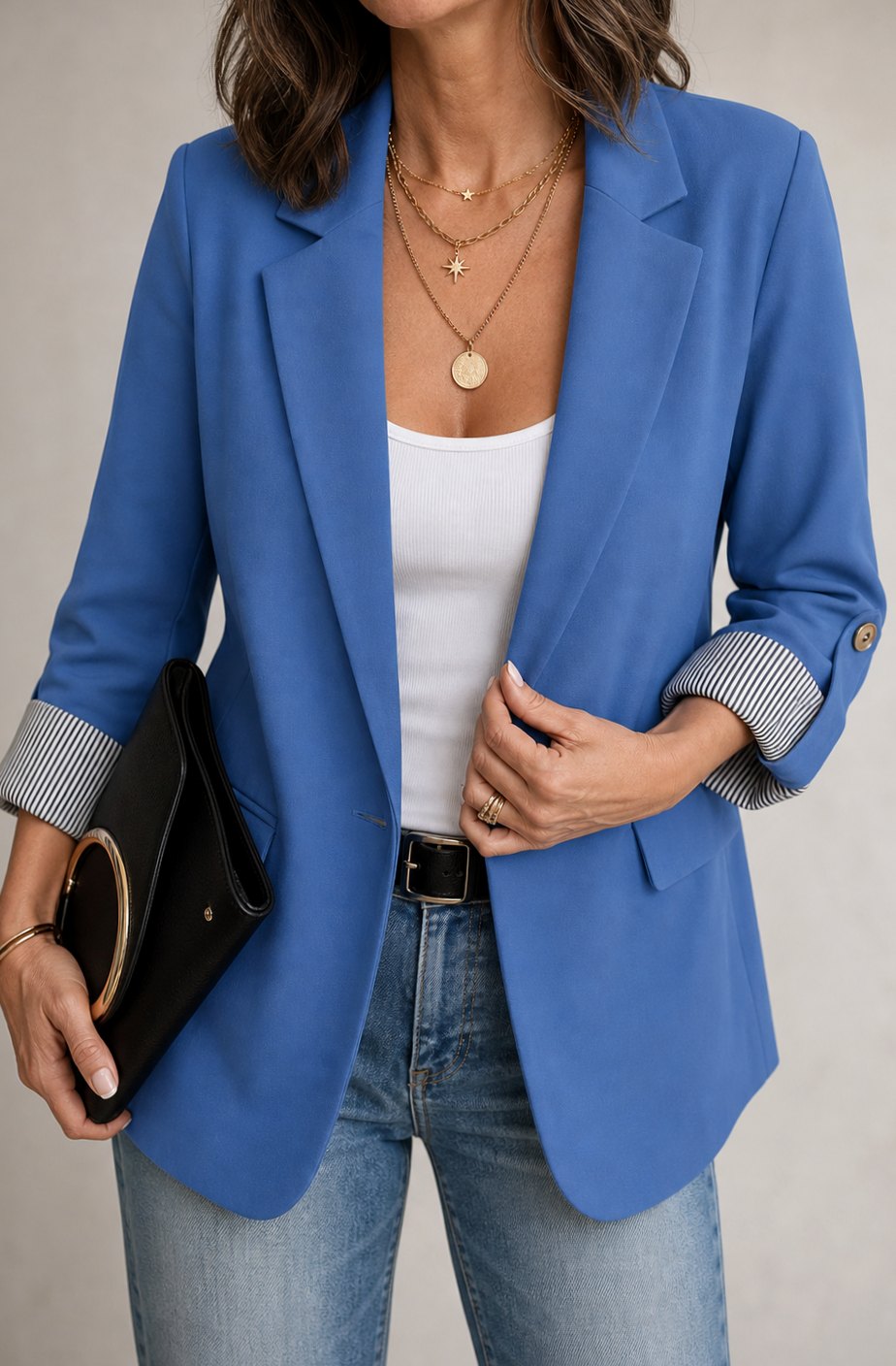 Women's Striped-Cuff Roll-Sleeve Tailored Blazer