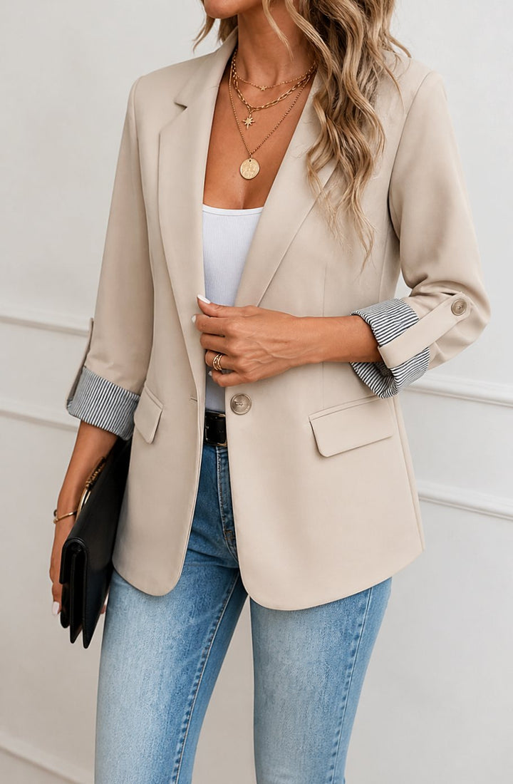 Women's Striped-Cuff Roll-Sleeve Tailored Blazer - Apricot