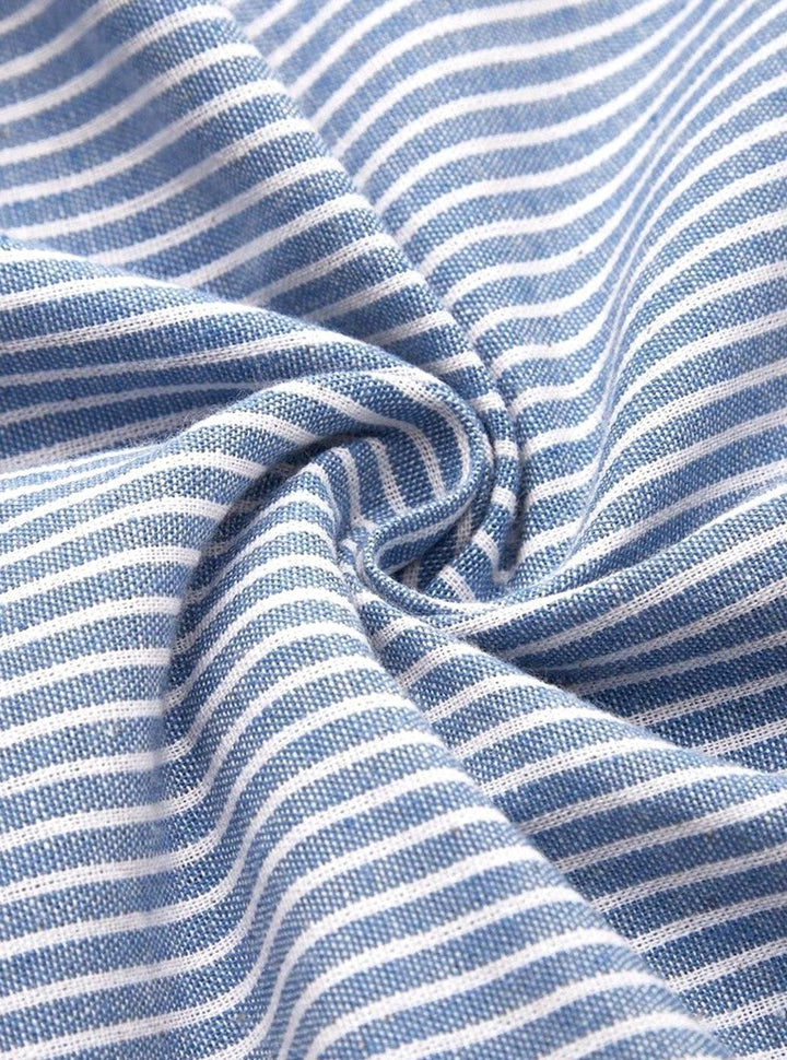 Women's Striped Midi Occasion Dress Short Sleeve Button Detail