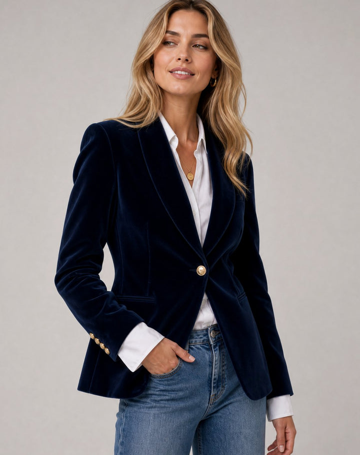 Women's Structured Velvet Single-Button Blazer