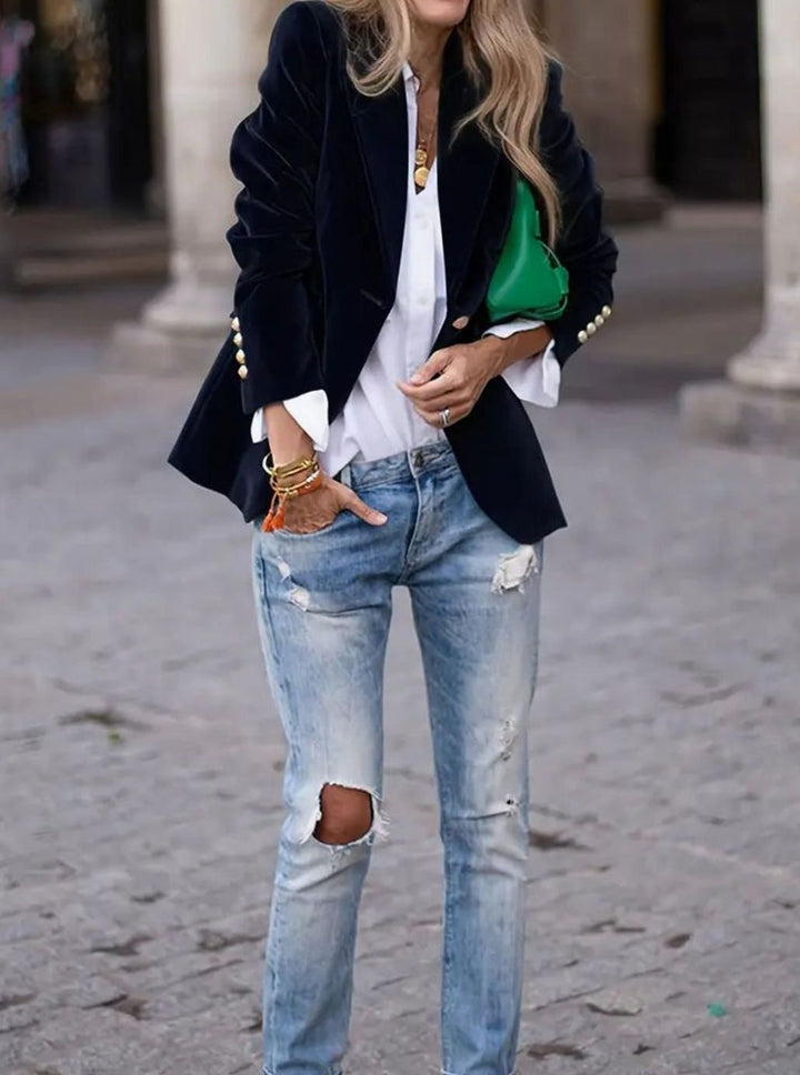 Women's Structured Velvet Single-Button Blazer
