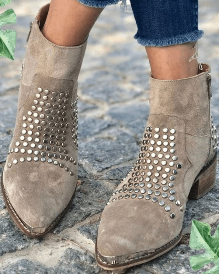 Women's Studded Suede Block-Heel Ankle Boots