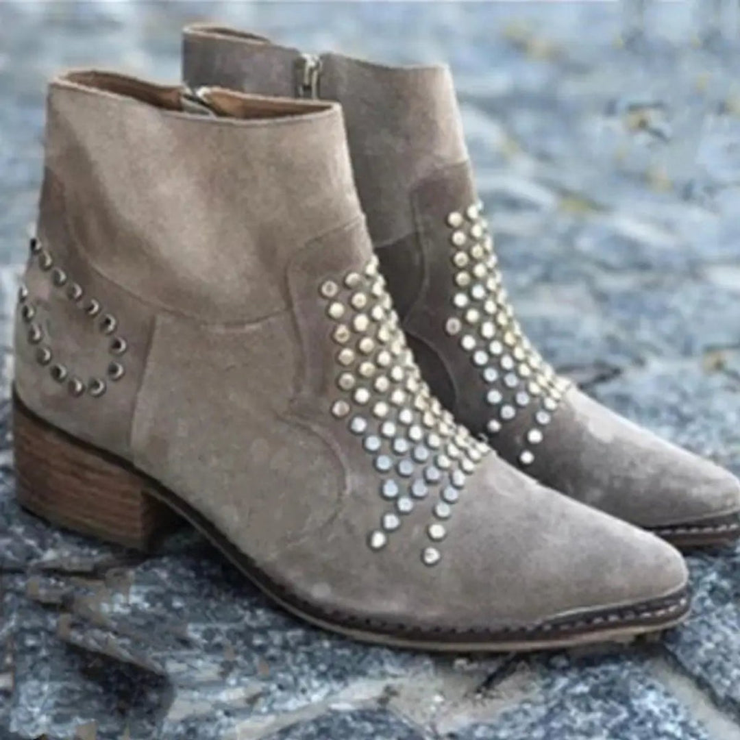 Women's Studded Suede Block-Heel Ankle Boots
