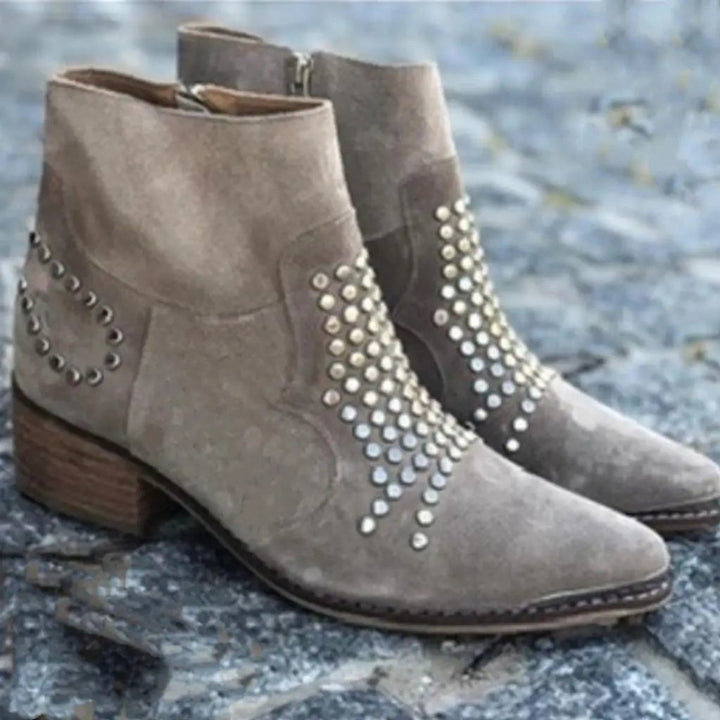 Women's Studded Suede Block-Heel Ankle Boots