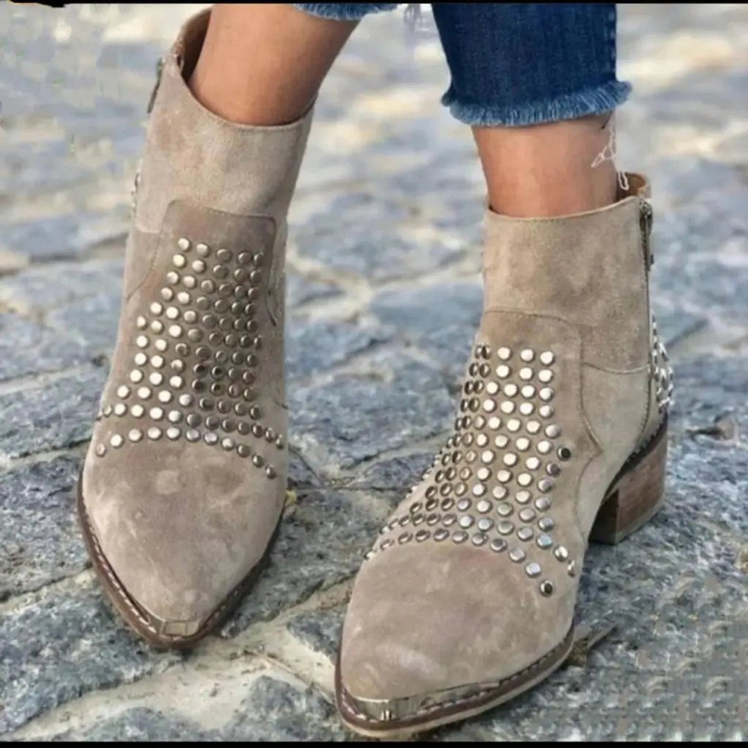 Women's Studded Suede Block-Heel Ankle Boots