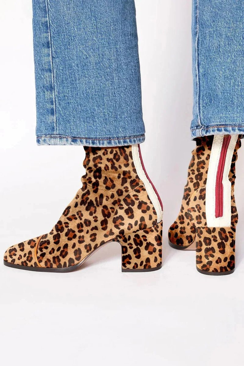 Women's Suede Block-Heel Leopard-Toe Ankle Boots - Leopard Print
