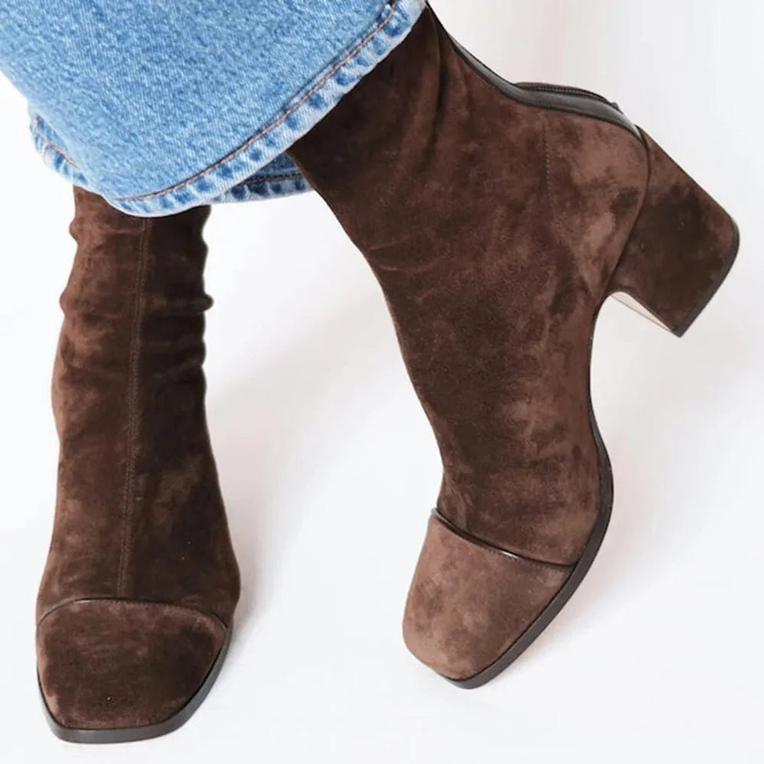 Women's Suede Block-Heel Leopard-Toe Ankle Boots