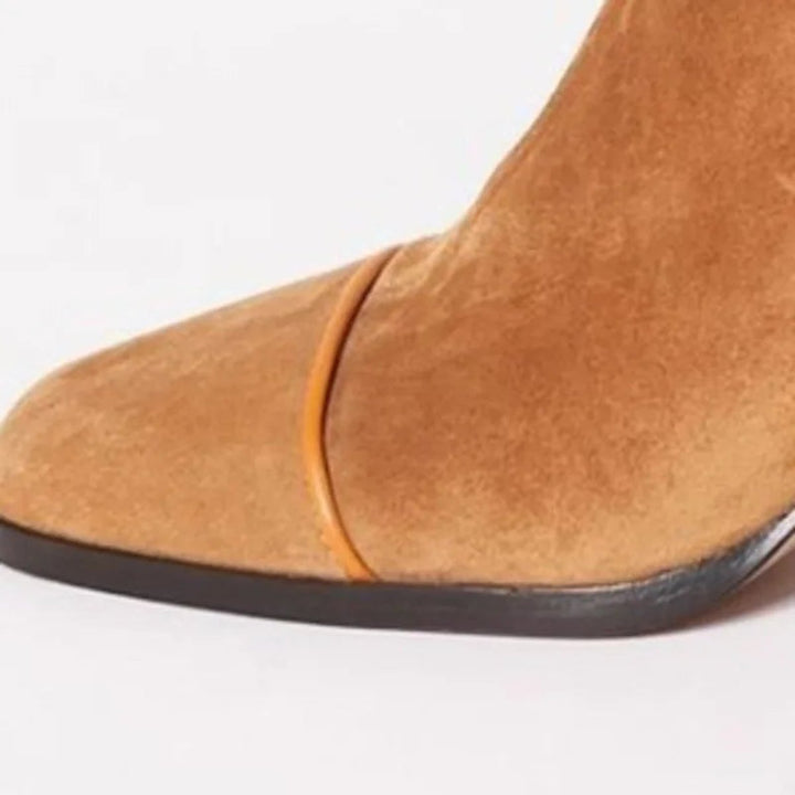 Women's Suede Block-Heel Leopard-Toe Ankle Boots