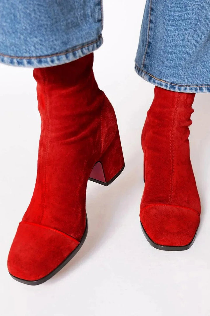 Women's Suede Block-Heel Leopard-Toe Ankle Boots