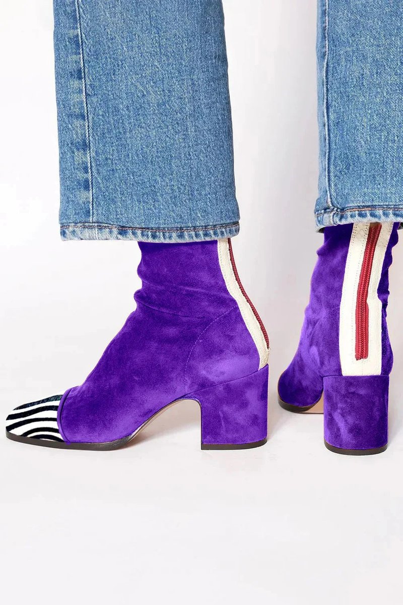Women's Suede Block-Heel Leopard-Toe Ankle Boots - Violet