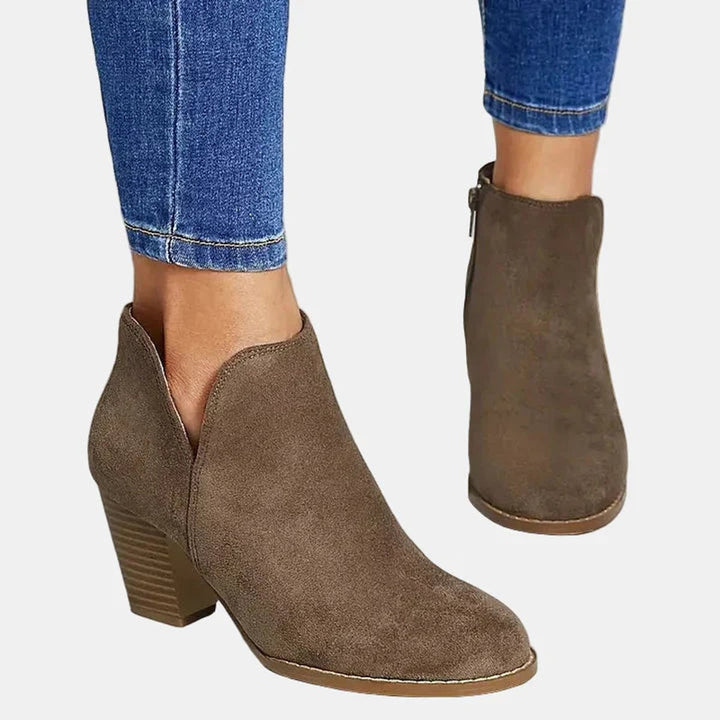 Women's Suede Block Heel Side-Zip Ankle Boots