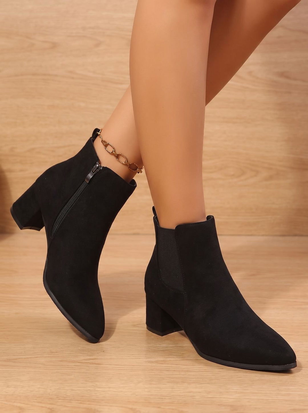 Women's Suede Block-Heel Side-Zip Ankle Boots