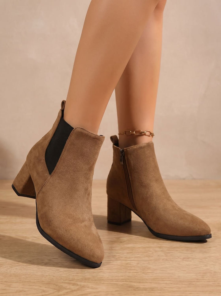 Women's Suede Block-Heel Side-Zip Ankle Boots
