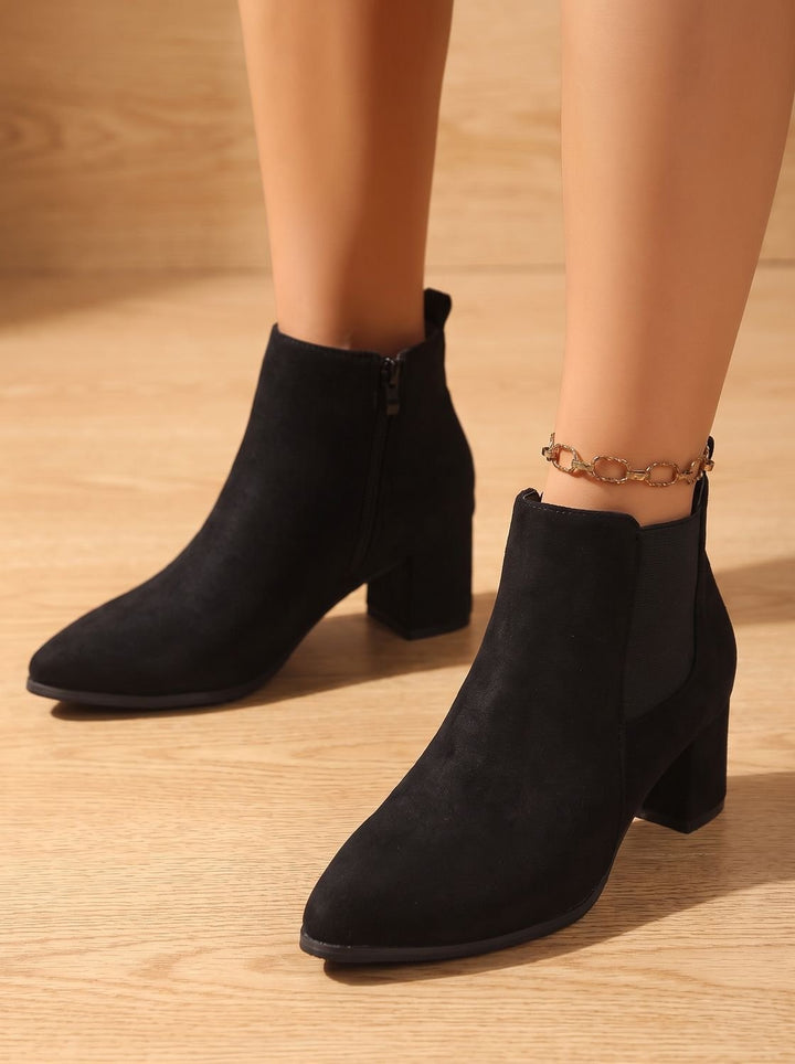 Women's Suede Block-Heel Side-Zip Ankle Boots