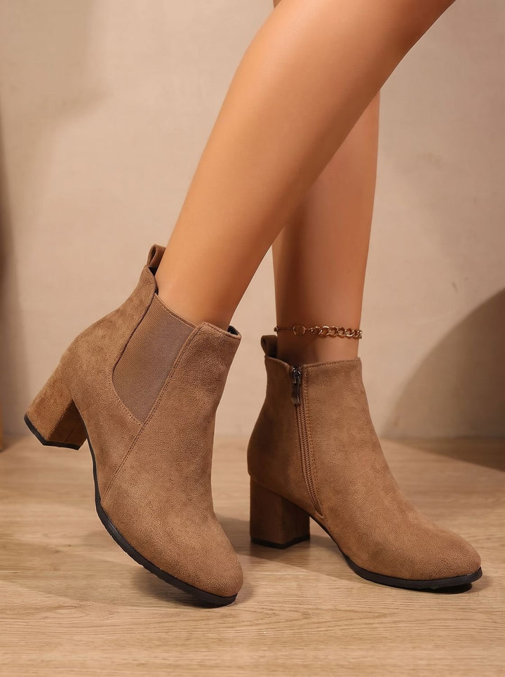 Women's Suede Block-Heel Side-Zip Ankle Boots