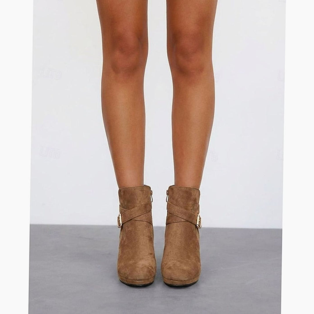 Women's Suede Buckle-Strap Block Heel Ankle Boots