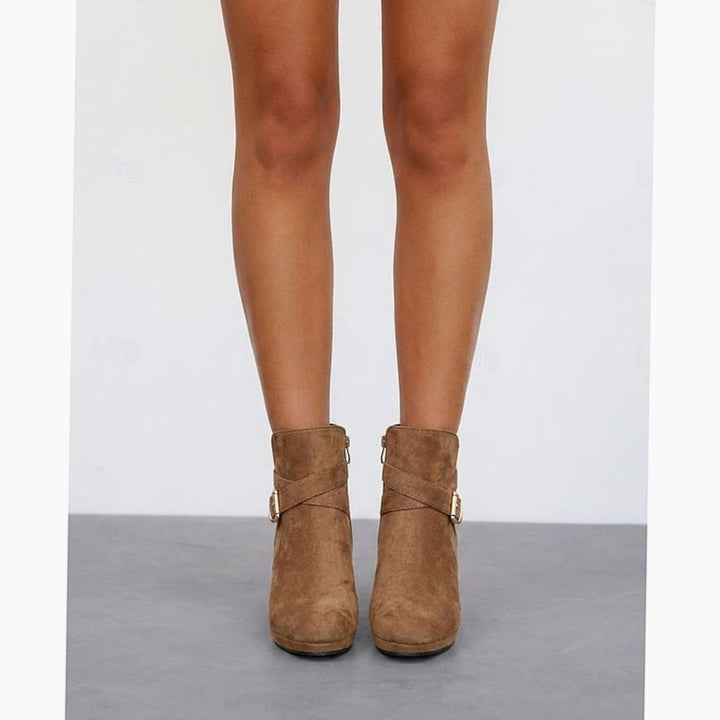 Women's Suede Buckle-Strap Block Heel Ankle Boots