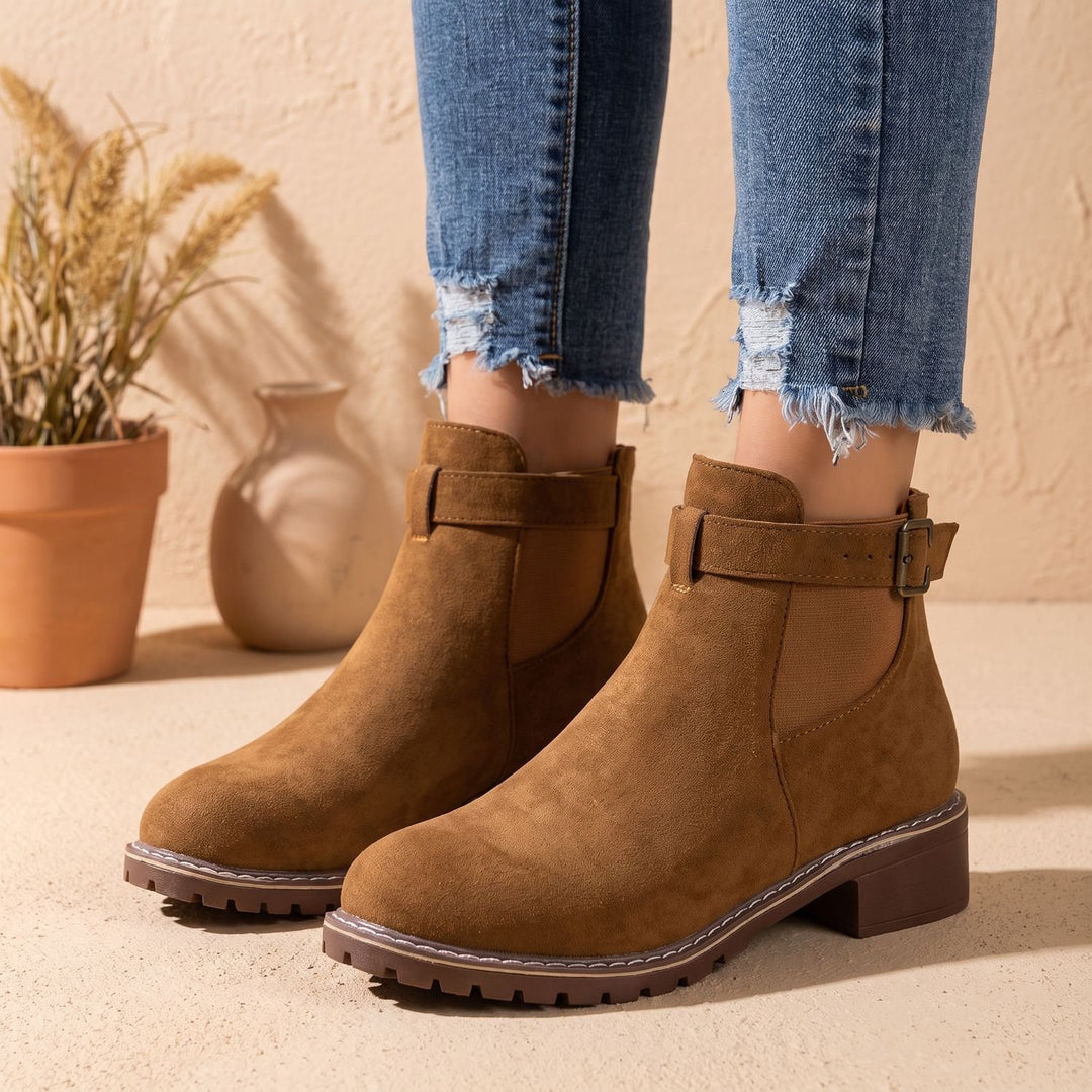 Women's Suede Chelsea Ankle Boots Elastic Gusset Block Heel