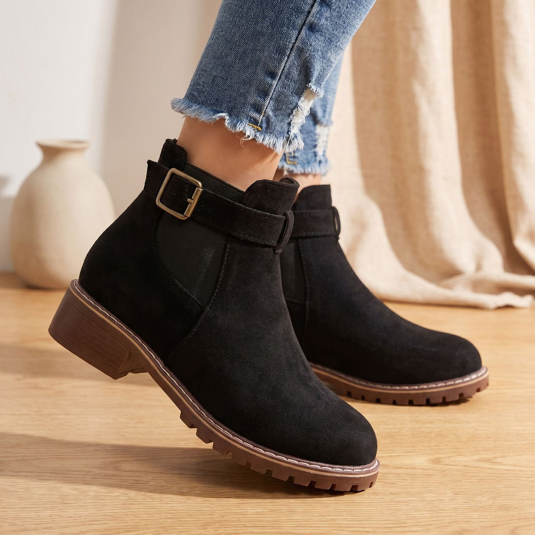 Women's Suede Chelsea Ankle Boots Elastic Gusset Block Heel