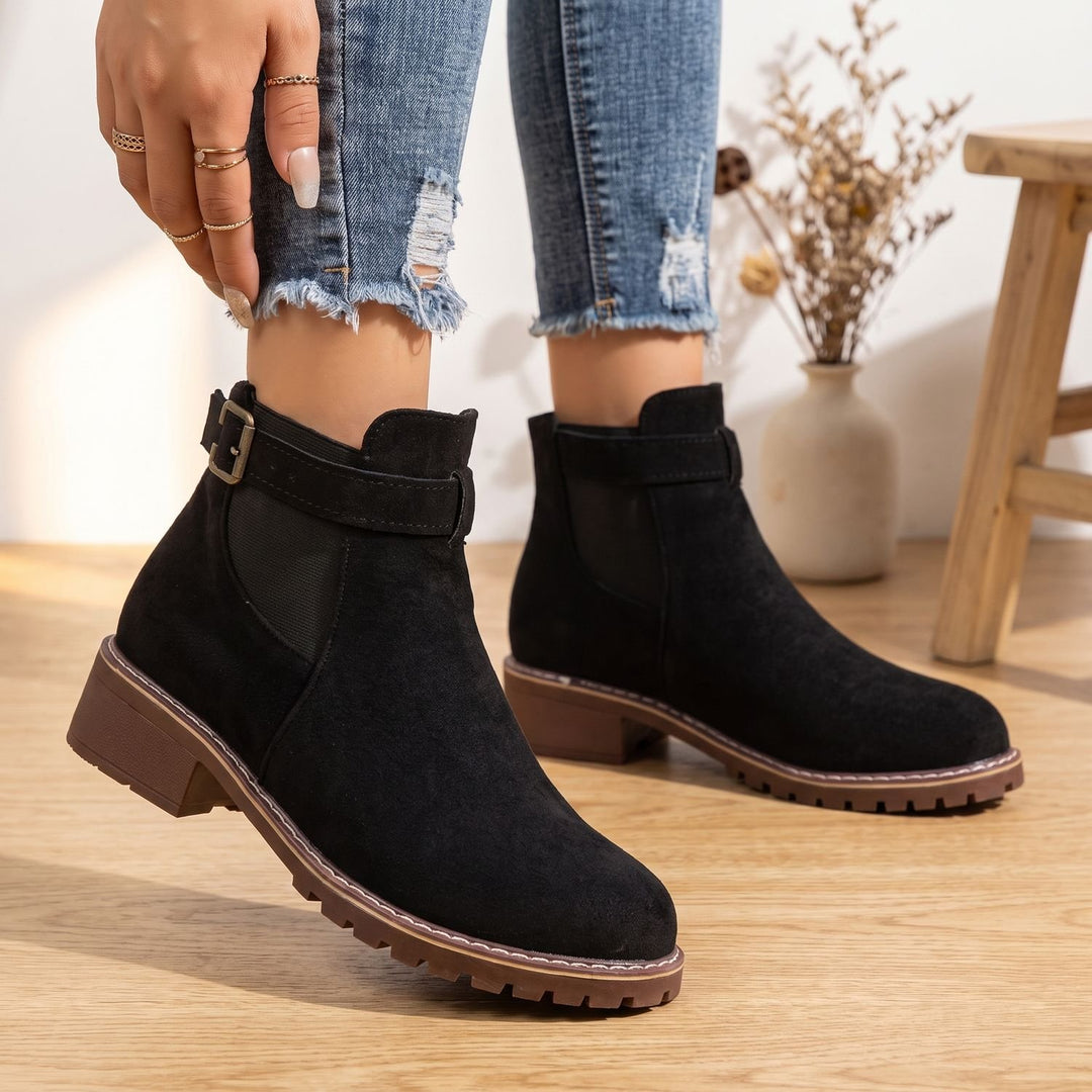 Women's Suede Chelsea Ankle Boots Elastic Gusset Block Heel